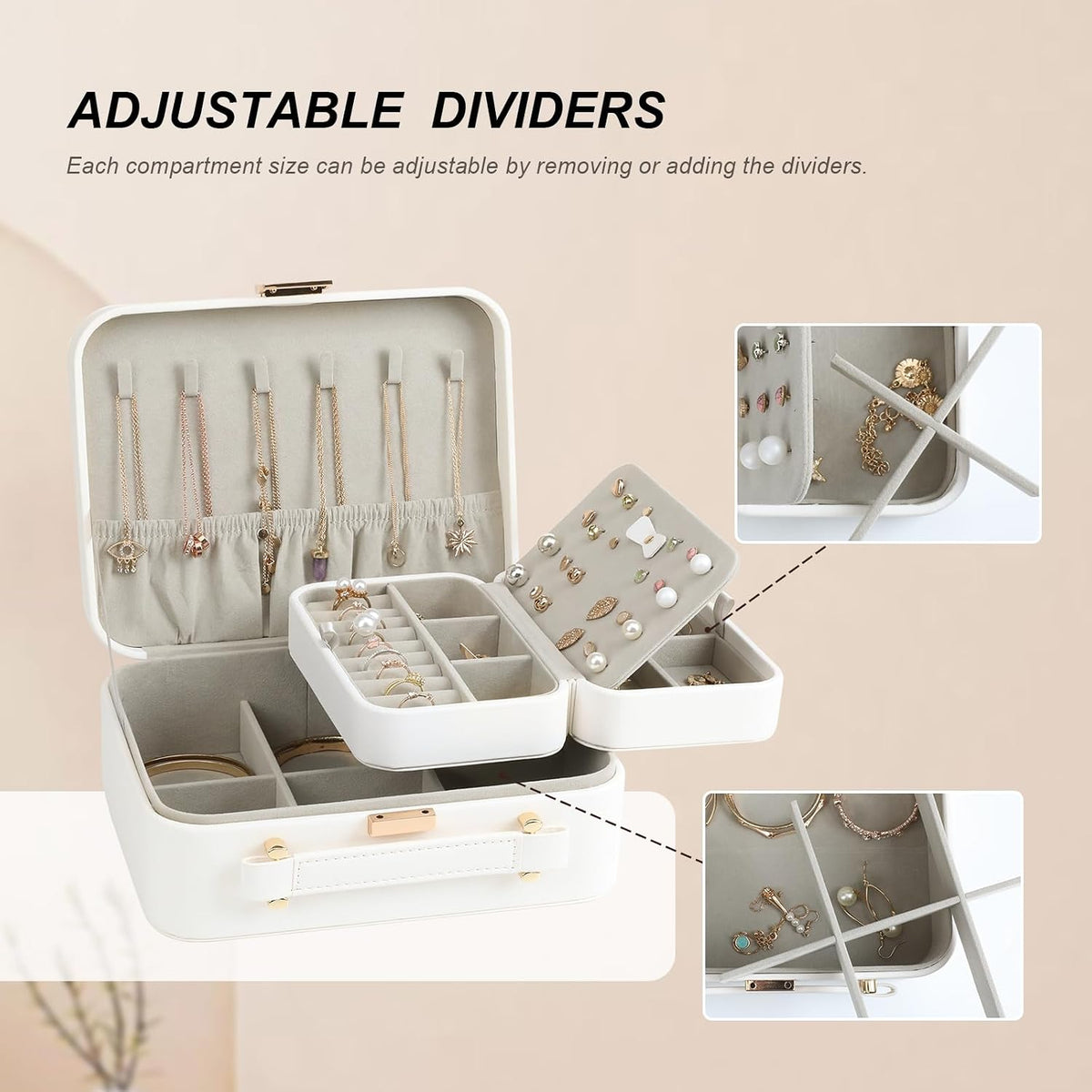 Travel Jewelry Case Large, Jewelry Box Large Jewelry Travel Organizer Jewelry Case with Handle, Best Gift for women Girls, Grey