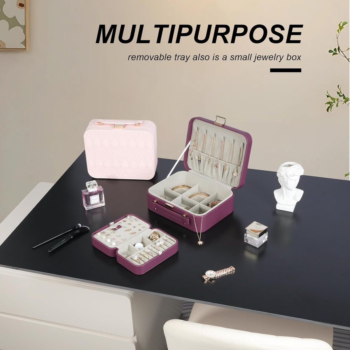 Travel Jewelry Case Large, Jewelry Box Large Jewelry Travel Organizer Jewelry Case with Handle, Best Gift for women Girls, Grey