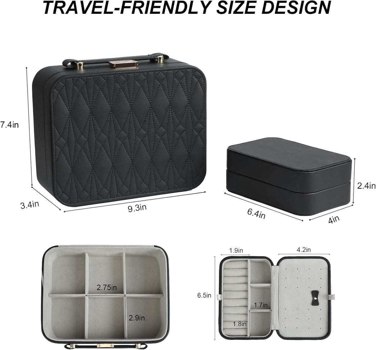 Travel Jewelry Case Large, Jewelry Box Large Jewelry Travel Organizer Jewelry Case with Handle, Best Gift for women Girls, Grey