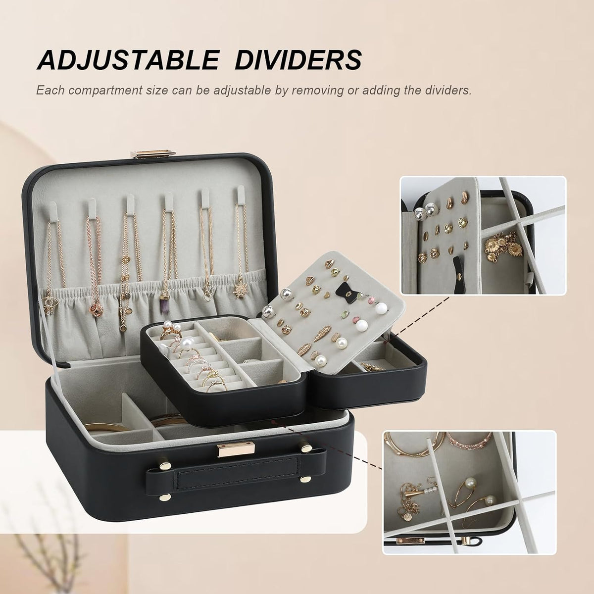 Travel Jewelry Case Large, Jewelry Box Large Jewelry Travel Organizer Jewelry Case with Handle, Best Gift for women Girls, Grey