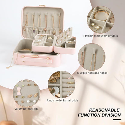 Travel Jewelry Case Large, Jewelry Box Large Jewelry Travel Organizer Jewelry Case with Handle, Best Gift for women Girls, Grey