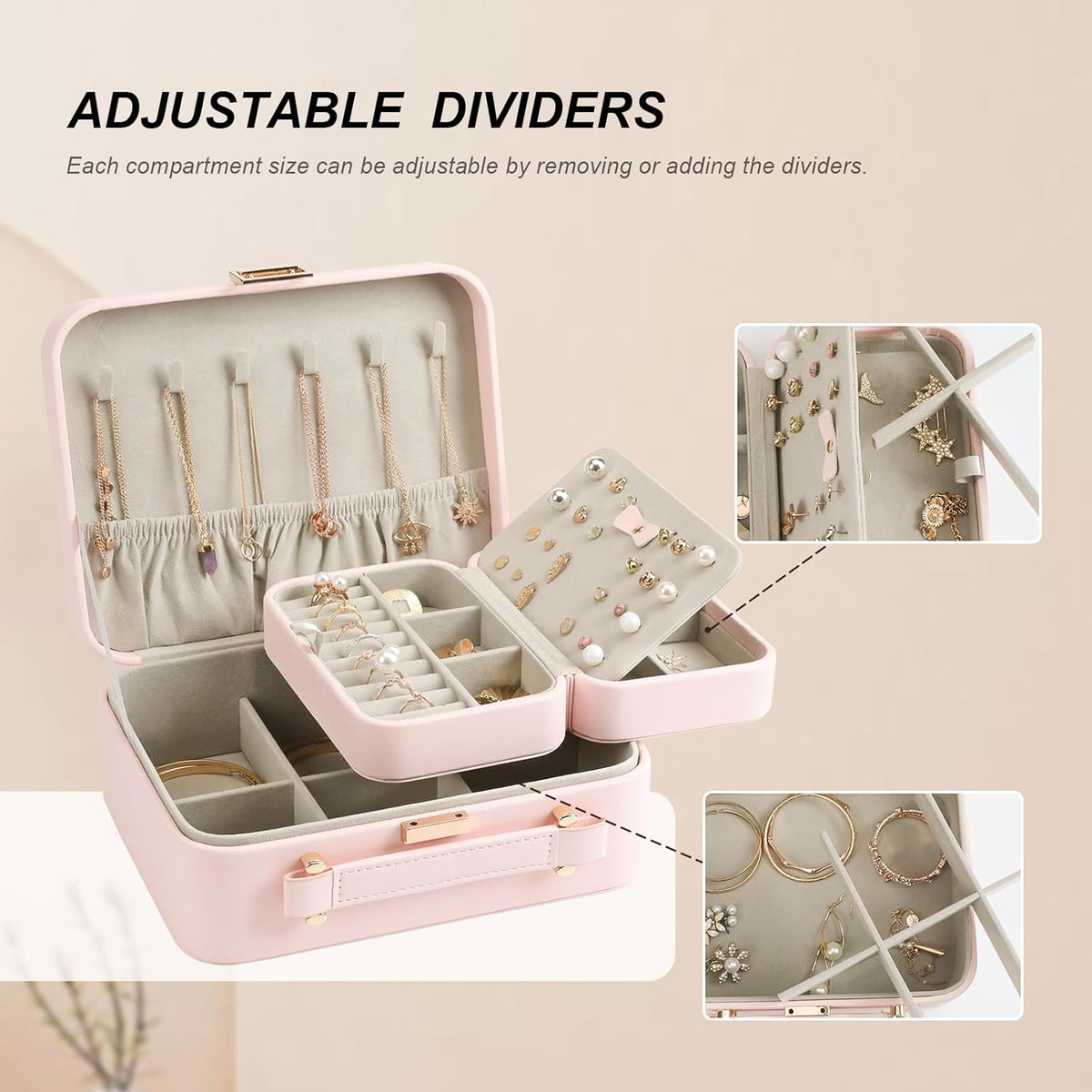 Travel Jewelry Case Large, Jewelry Box Large Jewelry Travel Organizer Jewelry Case with Handle, Best Gift for women Girls, Grey