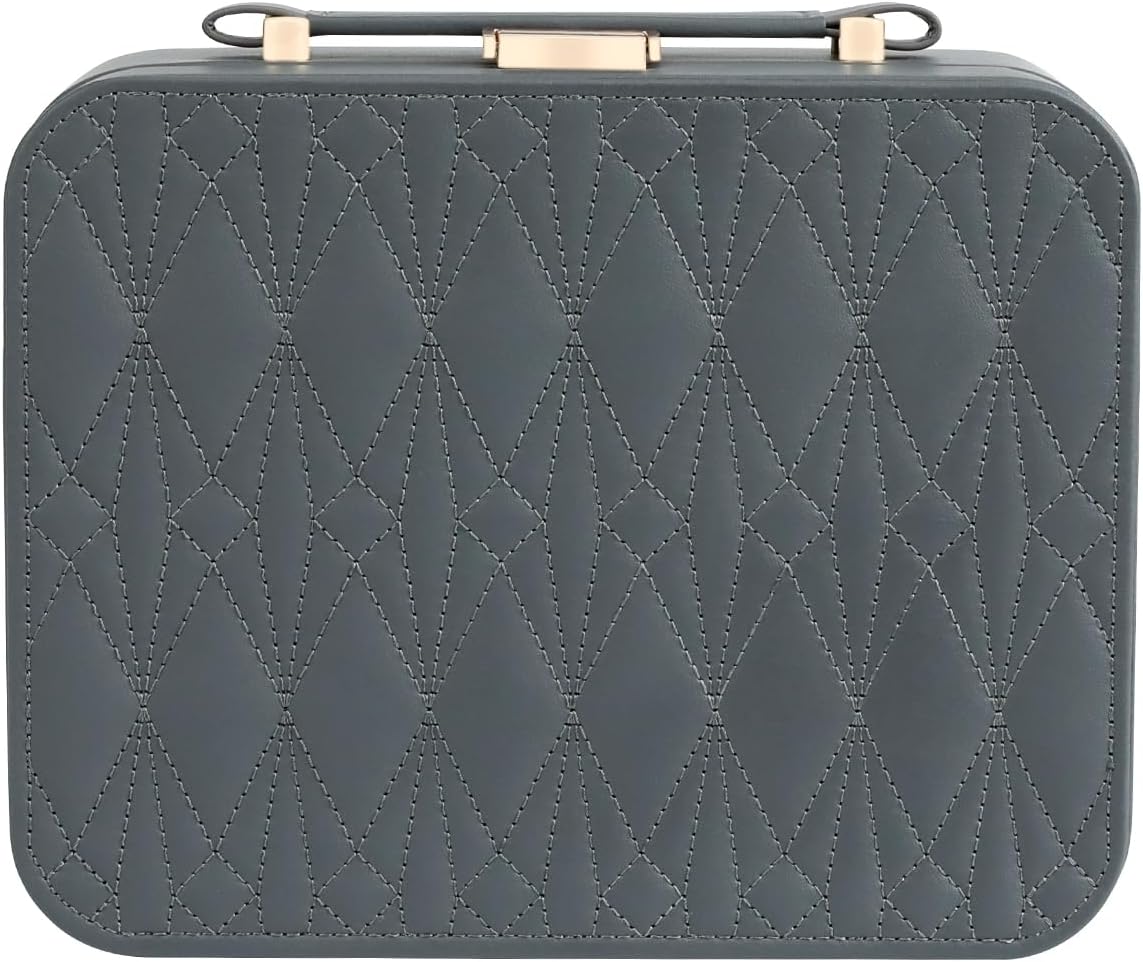 Travel Jewelry Case Large, Jewelry Box Large Jewelry Travel Organizer Jewelry Case with Handle, Best Gift for women Girls, Grey