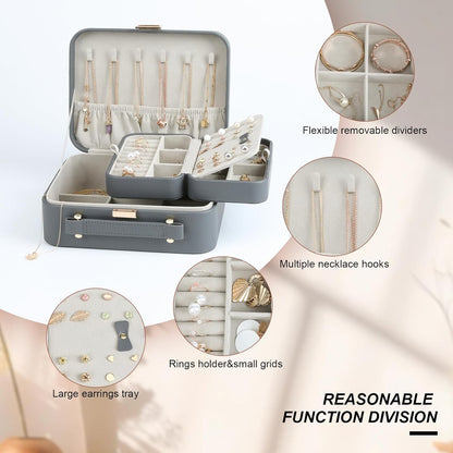 Travel Jewelry Case Large, Jewelry Box Large Jewelry Travel Organizer Jewelry Case with Handle, Best Gift for women Girls, Grey
