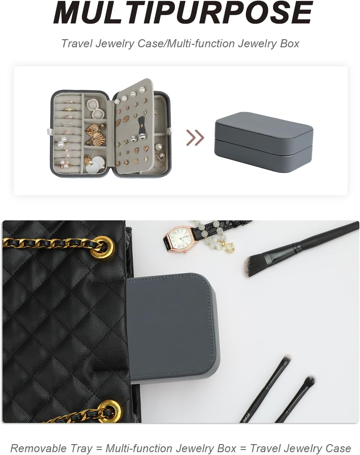 Travel Jewelry Case Large, Jewelry Box Large Jewelry Travel Organizer Jewelry Case with Handle, Best Gift for women Girls, Grey