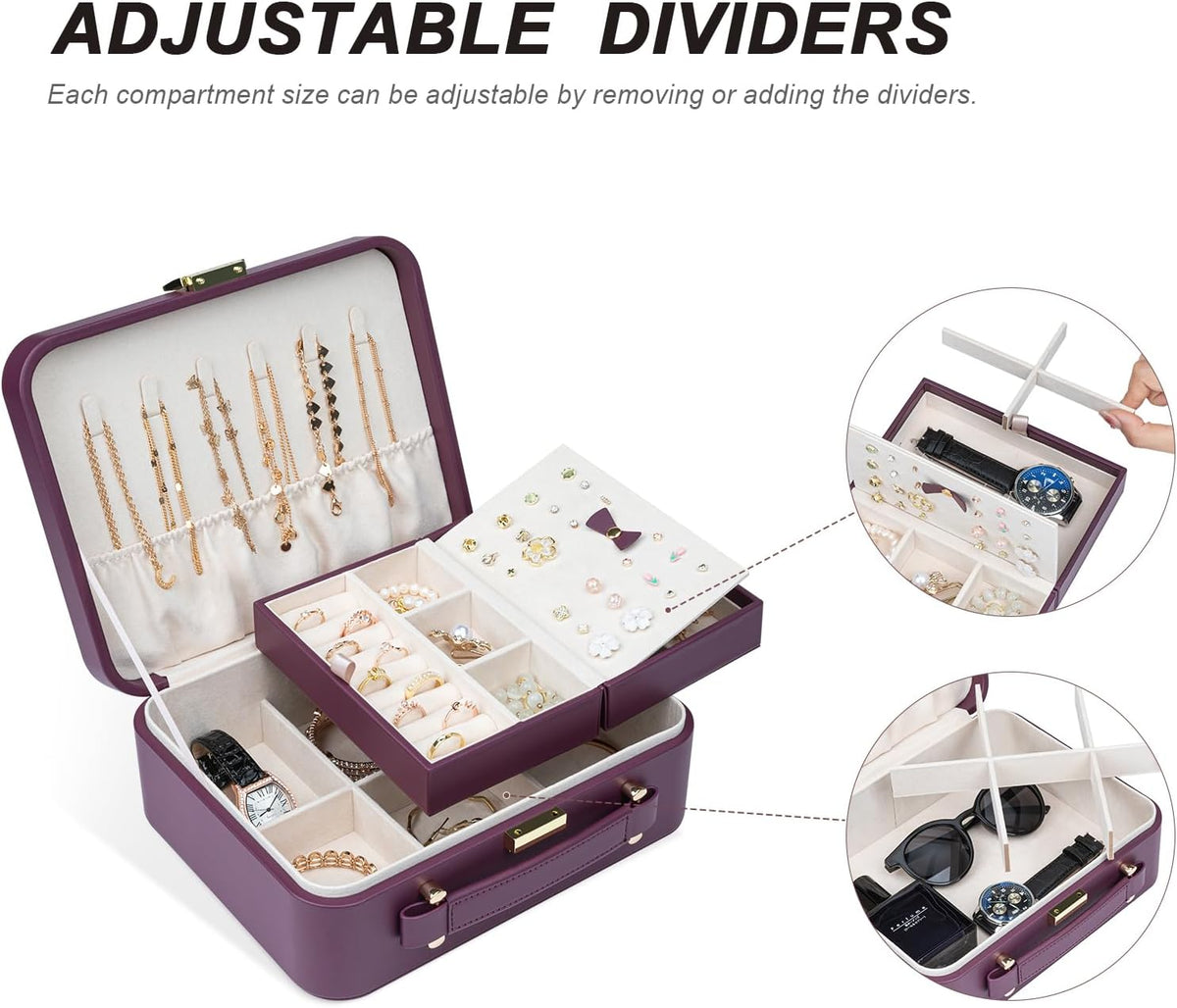 Travel Jewelry Case Large, Jewelry Box Large Jewelry Travel Organizer Jewelry Case with Handle, Best Gift for women Girls, Grey