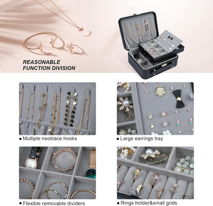 Travel Jewelry Case Large, Jewelry Box Large Jewelry Travel Organizer Jewelry Case with Handle, Best Gift for women Girls, Grey