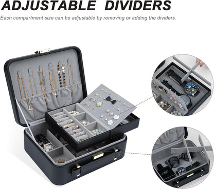 Travel Jewelry Case Large, Jewelry Box Large Jewelry Travel Organizer Jewelry Case with Handle, Best Gift for women Girls, Grey