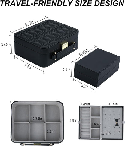 Travel Jewelry Case Large, Jewelry Box Large Jewelry Travel Organizer Jewelry Case with Handle, Best Gift for women Girls, Grey
