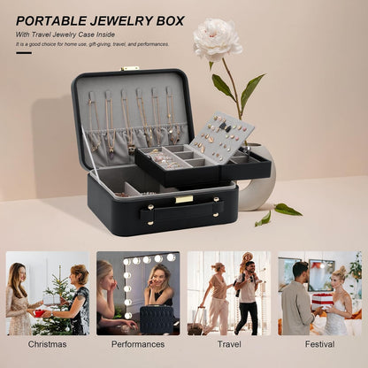 Travel Jewelry Case Large, Jewelry Box Large Jewelry Travel Organizer Jewelry Case with Handle, Best Gift for women Girls, Grey