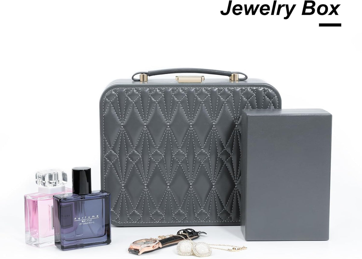 Travel Jewelry Case Large, Jewelry Box Large Jewelry Travel Organizer Jewelry Case with Handle, Best Gift for women Girls, Grey