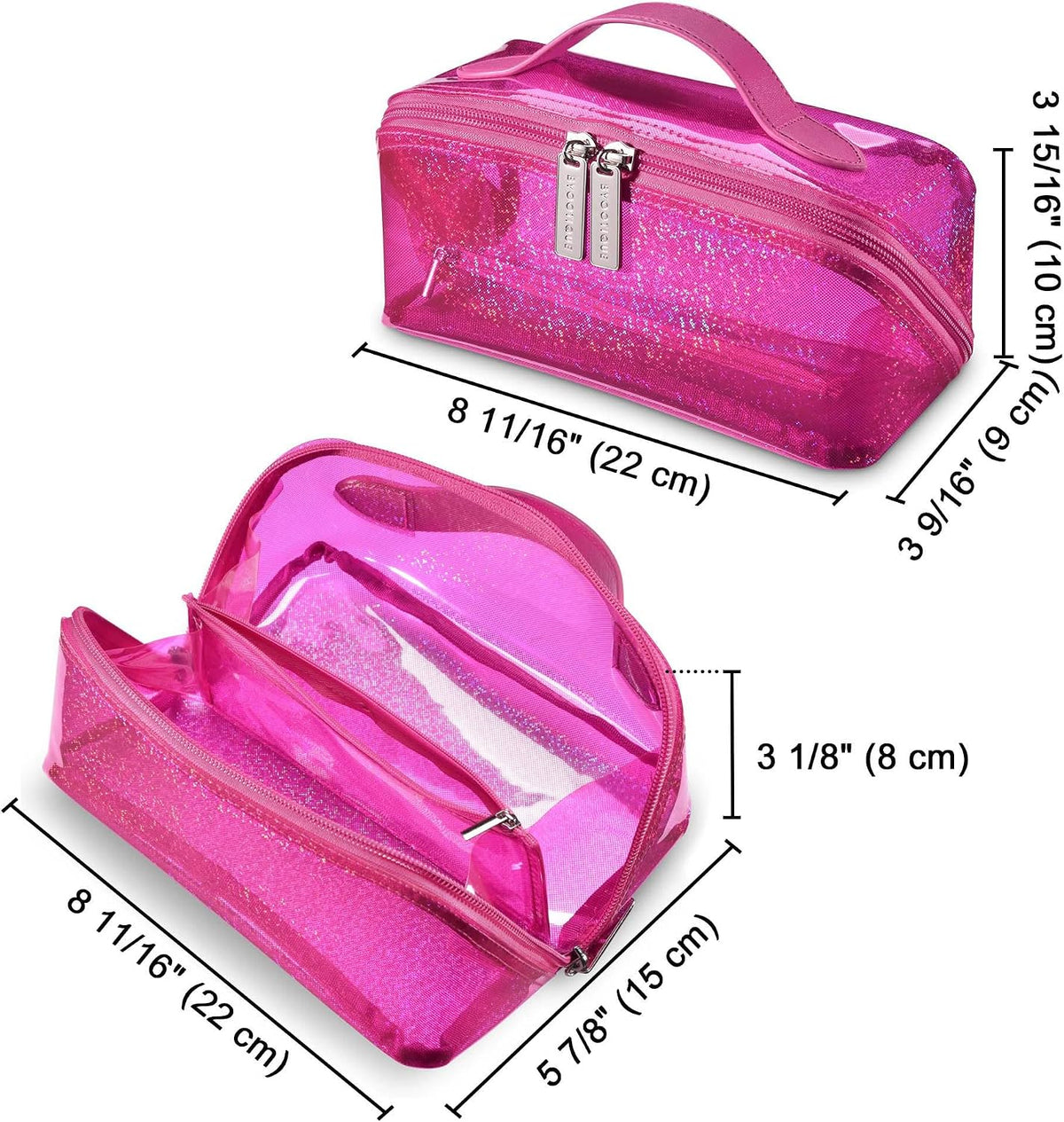 Makeup Bag Plush Makeup Case Open Flat Travel Toiletry | Accessories Organizer Cosmetic Bag With Handle and Divider Flat Lay make up bag for Cosmetics Brushes Toiletry Jewelry, Pink