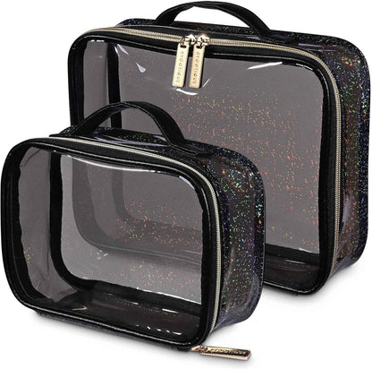 Makeup Bag Plush Makeup Case Open Flat Travel Toiletry | Accessories Organizer Cosmetic Bag With Handle and Divider Flat Lay make up bag for Cosmetics Brushes Toiletry Jewelry, Pink