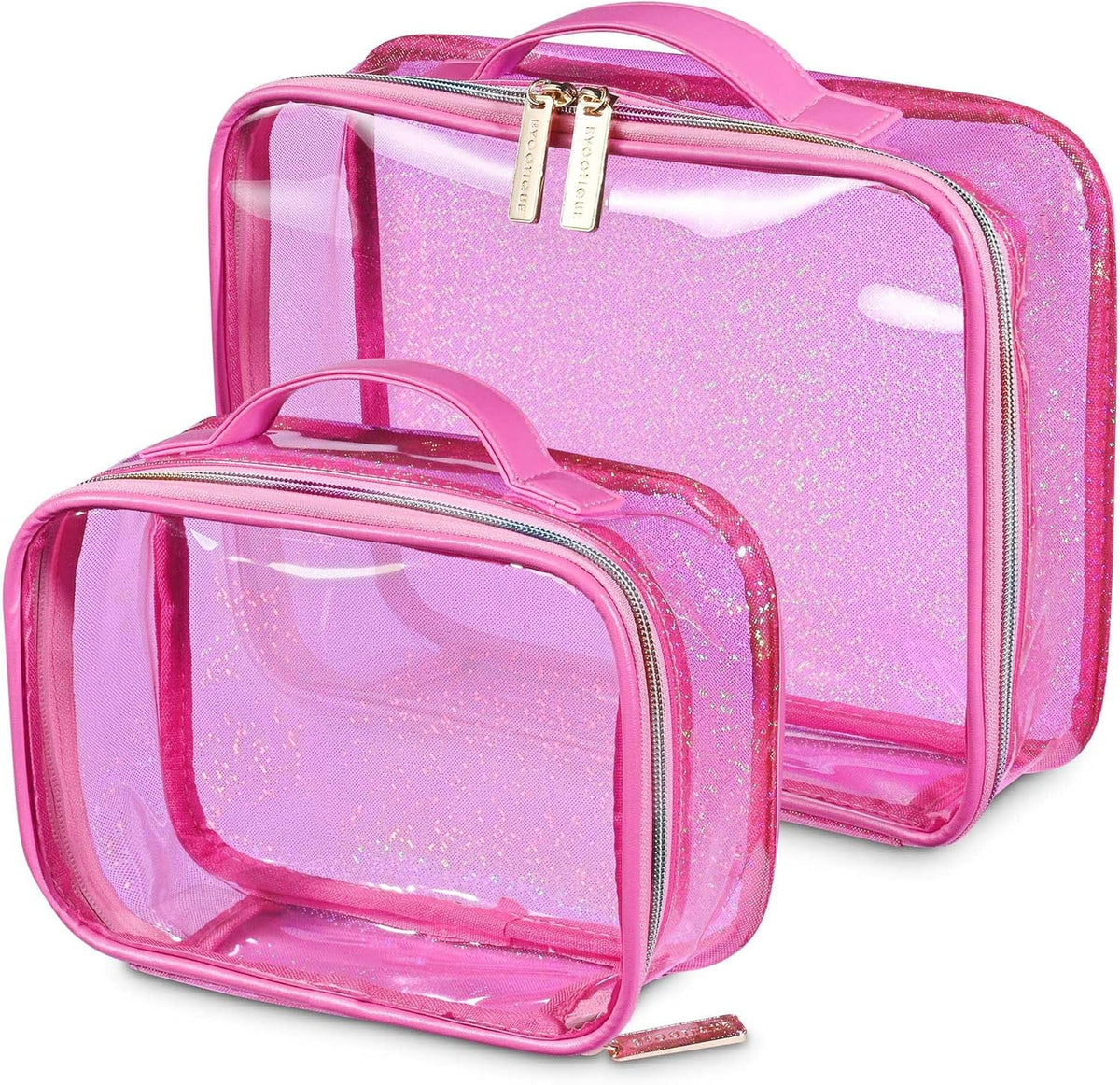 Makeup Bag Plush Makeup Case Open Flat Travel Toiletry | Accessories Organizer Cosmetic Bag With Handle and Divider Flat Lay make up bag for Cosmetics Brushes Toiletry Jewelry, Pink