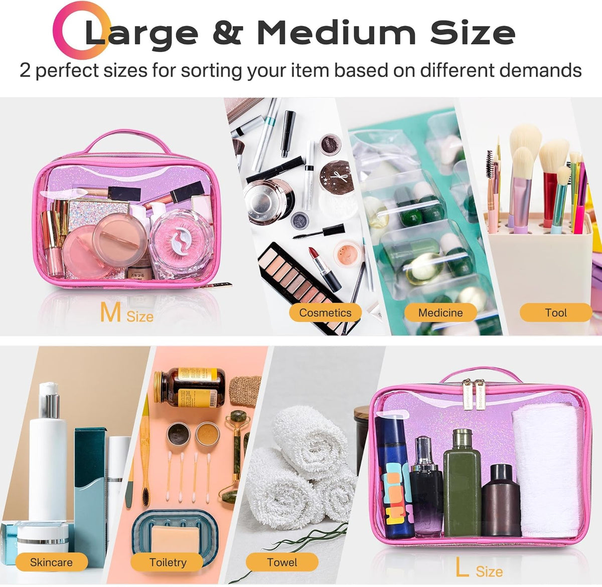Makeup Bag Plush Makeup Case Open Flat Travel Toiletry | Accessories Organizer Cosmetic Bag With Handle and Divider Flat Lay make up bag for Cosmetics Brushes Toiletry Jewelry, Pink