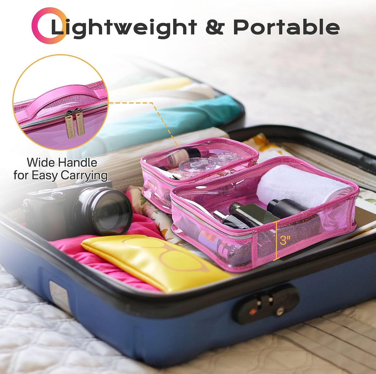 Makeup Bag Plush Makeup Case Open Flat Travel Toiletry | Accessories Organizer Cosmetic Bag With Handle and Divider Flat Lay make up bag for Cosmetics Brushes Toiletry Jewelry, Pink