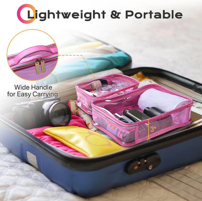 Makeup Bag Plush Makeup Case Open Flat Travel Toiletry | Accessories Organizer Cosmetic Bag With Handle and Divider Flat Lay make up bag for Cosmetics Brushes Toiletry Jewelry, Pink