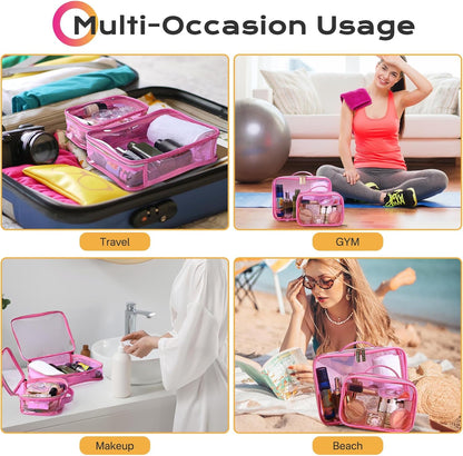 Makeup Bag Plush Makeup Case Open Flat Travel Toiletry | Accessories Organizer Cosmetic Bag With Handle and Divider Flat Lay make up bag for Cosmetics Brushes Toiletry Jewelry, Pink