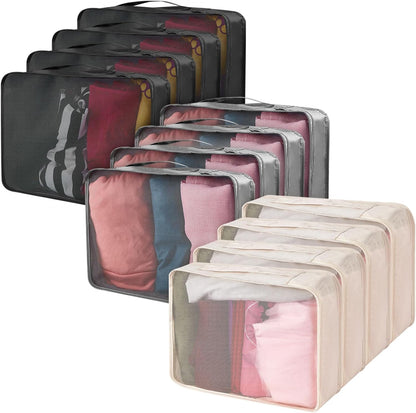 12 Pcs Packing Cubes for Suitcase Travel Luggage Bags Bulk Mesh Organizer Set for Hiking Camping Backpacking Clothes Accessories (Black,XL, L, M Size)