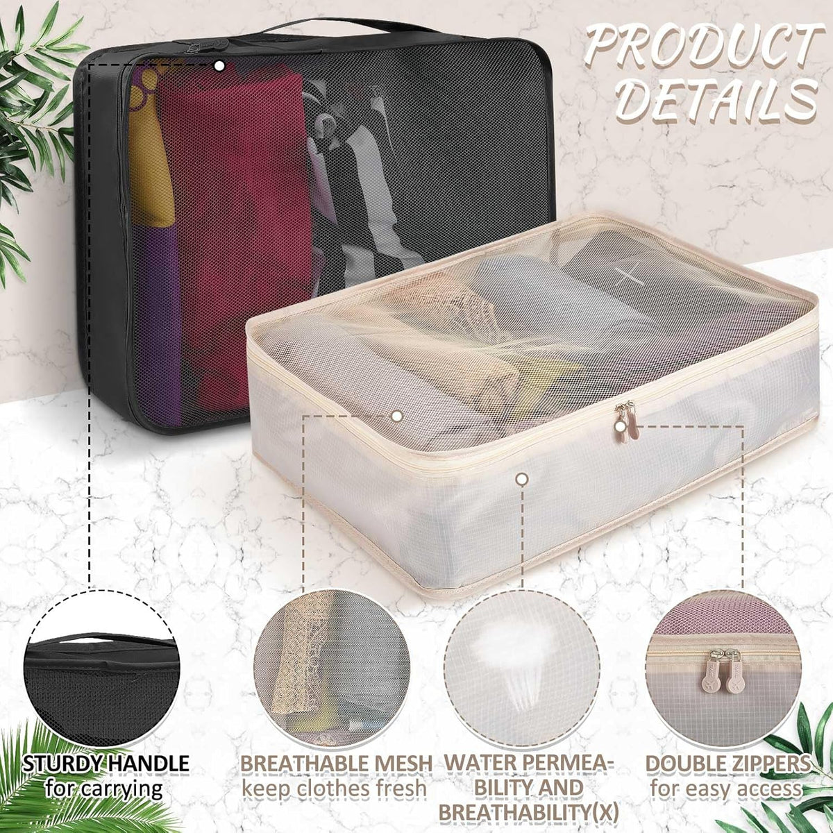 12 Pcs Packing Cubes for Suitcase Travel Luggage Bags Bulk Mesh Organizer Set for Hiking Camping Backpacking Clothes Accessories (Black,XL, L, M Size)