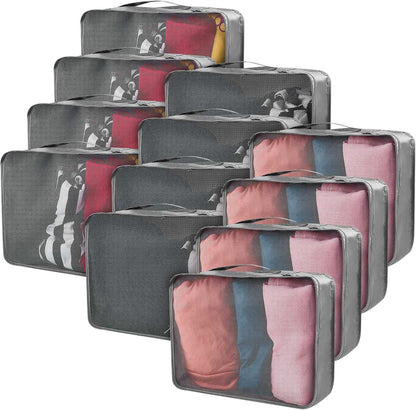12 Pcs Packing Cubes for Suitcase Travel Luggage Bags Bulk Mesh Organizer Set for Hiking Camping Backpacking Clothes Accessories (Black,XL, L, M Size)