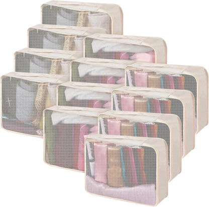 12 Pcs Packing Cubes for Suitcase Travel Luggage Bags Bulk Mesh Organizer Set for Hiking Camping Backpacking Clothes Accessories (Black,XL, L, M Size)