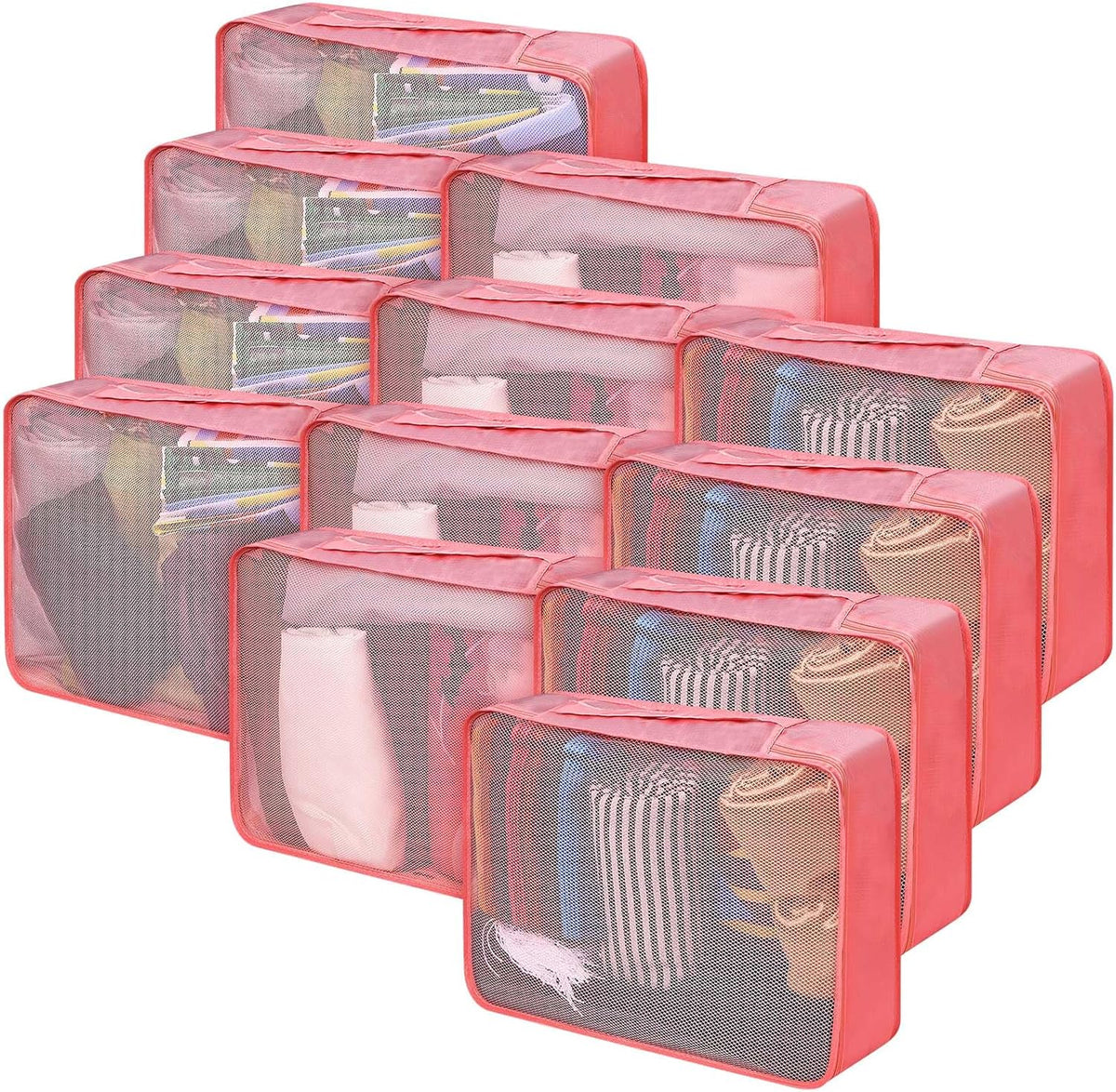 12 Pcs Packing Cubes for Suitcase Travel Luggage Bags Bulk Mesh Organizer Set for Hiking Camping Backpacking Clothes Accessories (Black,XL, L, M Size)