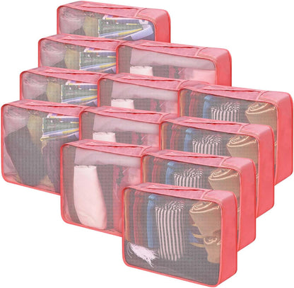 12 Pcs Packing Cubes for Suitcase Travel Luggage Bags Bulk Mesh Organizer Set for Hiking Camping Backpacking Clothes Accessories (Black,XL, L, M Size)