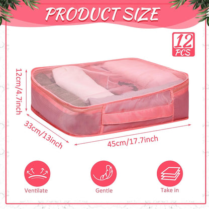 12 Pcs Packing Cubes for Suitcase Travel Luggage Bags Bulk Mesh Organizer Set for Hiking Camping Backpacking Clothes Accessories (Black,XL, L, M Size)
