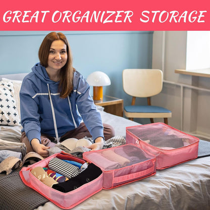 12 Pcs Packing Cubes for Suitcase Travel Luggage Bags Bulk Mesh Organizer Set for Hiking Camping Backpacking Clothes Accessories (Black,XL, L, M Size)