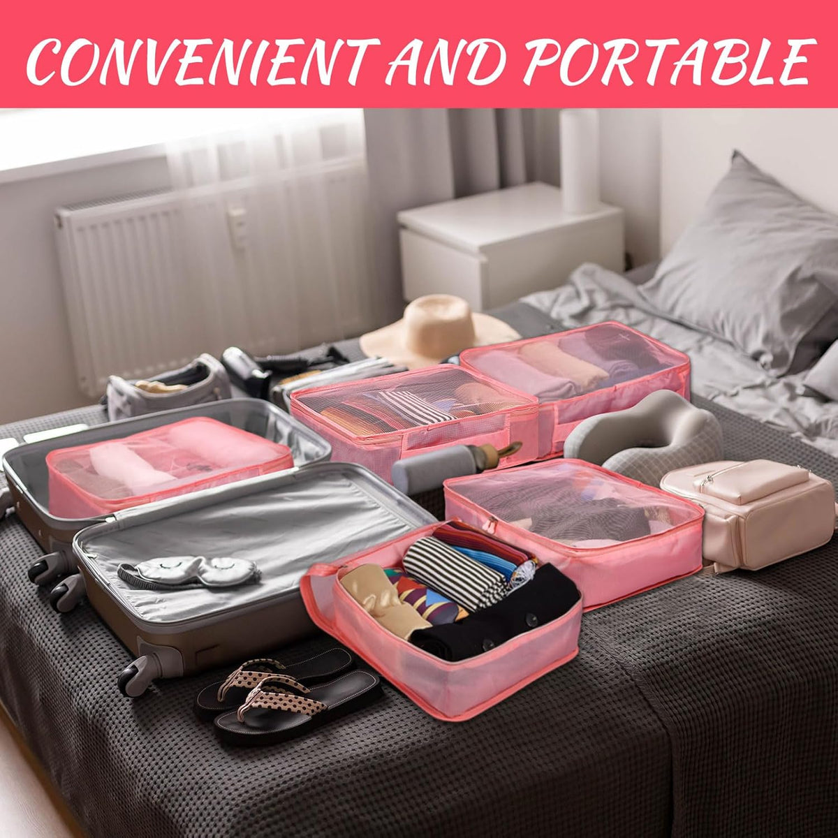 12 Pcs Packing Cubes for Suitcase Travel Luggage Bags Bulk Mesh Organizer Set for Hiking Camping Backpacking Clothes Accessories (Black,XL, L, M Size)
