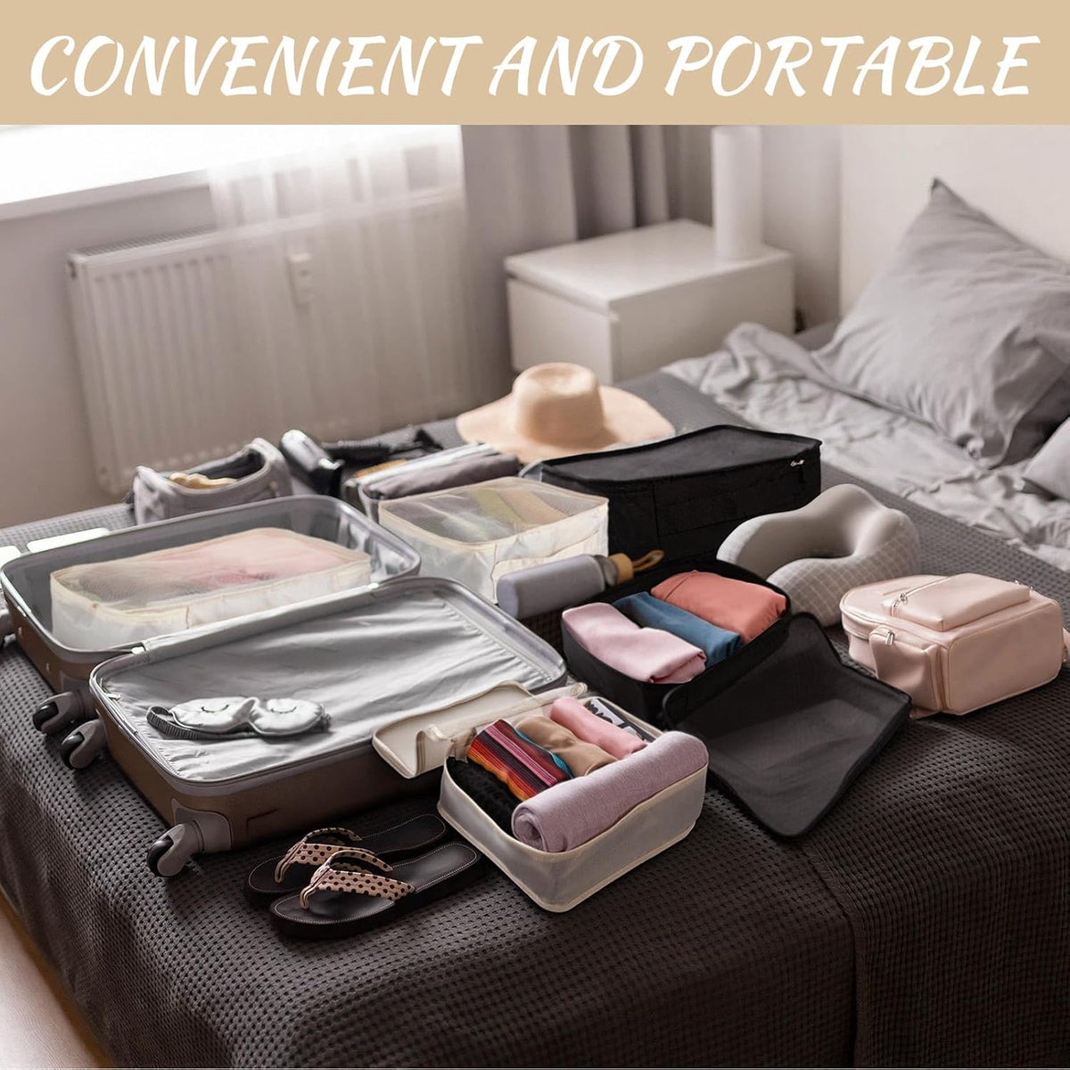 12 Pcs Packing Cubes for Suitcase Travel Luggage Bags Bulk Mesh Organizer Set for Hiking Camping Backpacking Clothes Accessories (Black,XL, L, M Size)