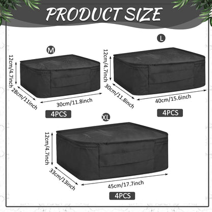 12 Pcs Packing Cubes for Suitcase Travel Luggage Bags Bulk Mesh Organizer Set for Hiking Camping Backpacking Clothes Accessories (Black,XL, L, M Size)