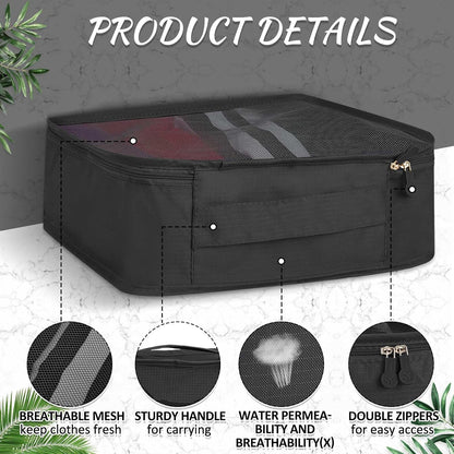 12 Pcs Packing Cubes for Suitcase Travel Luggage Bags Bulk Mesh Organizer Set for Hiking Camping Backpacking Clothes Accessories (Black,XL, L, M Size)