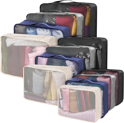 12 Pcs Packing Cubes for Suitcase Travel Luggage Bags Bulk Mesh Organizer Set for Hiking Camping Backpacking Clothes Accessories (Black,XL, L, M Size)
