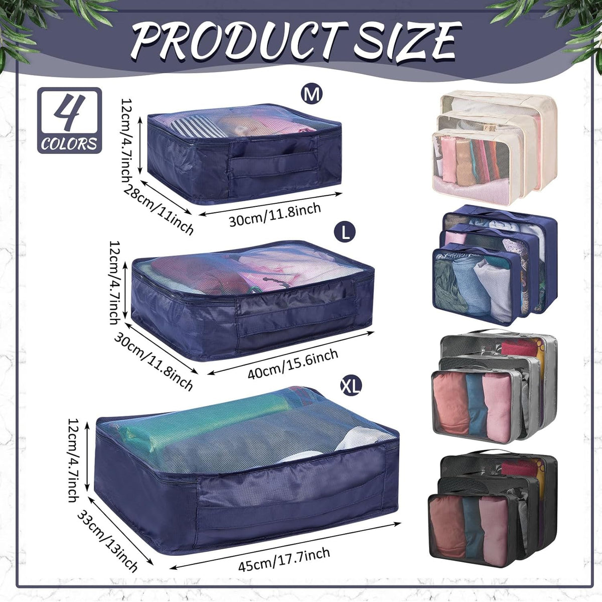 12 Pcs Packing Cubes for Suitcase Travel Luggage Bags Bulk Mesh Organizer Set for Hiking Camping Backpacking Clothes Accessories (Black,XL, L, M Size)
