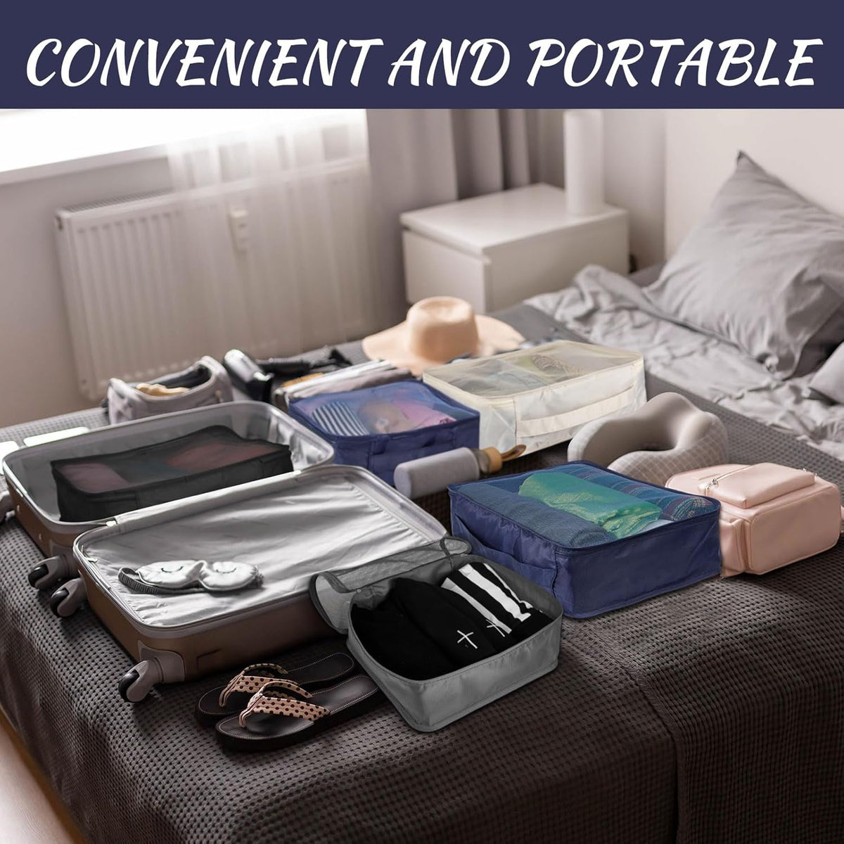 12 Pcs Packing Cubes for Suitcase Travel Luggage Bags Bulk Mesh Organizer Set for Hiking Camping Backpacking Clothes Accessories (Black,XL, L, M Size)