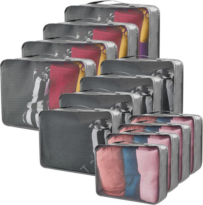 12 Pcs Packing Cubes for Suitcase Travel Luggage Bags Bulk Mesh Organizer Set for Hiking Camping Backpacking Clothes Accessories (Black,XL, L, M Size)