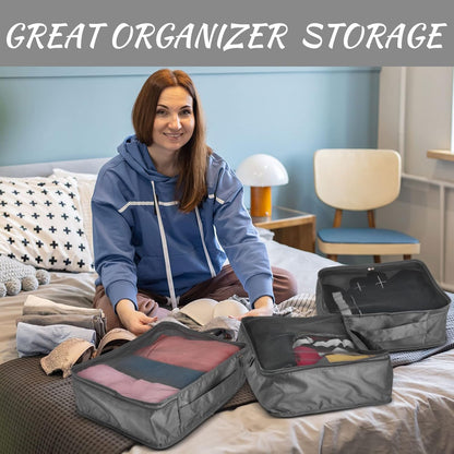 12 Pcs Packing Cubes for Suitcase Travel Luggage Bags Bulk Mesh Organizer Set for Hiking Camping Backpacking Clothes Accessories (Black,XL, L, M Size)