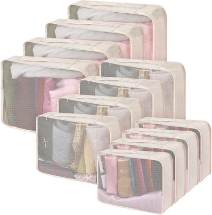 12 Pcs Packing Cubes for Suitcase Travel Luggage Bags Bulk Mesh Organizer Set for Hiking Camping Backpacking Clothes Accessories (Black,XL, L, M Size)