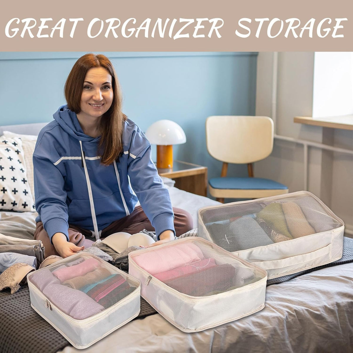 12 Pcs Packing Cubes for Suitcase Travel Luggage Bags Bulk Mesh Organizer Set for Hiking Camping Backpacking Clothes Accessories (Black,XL, L, M Size)