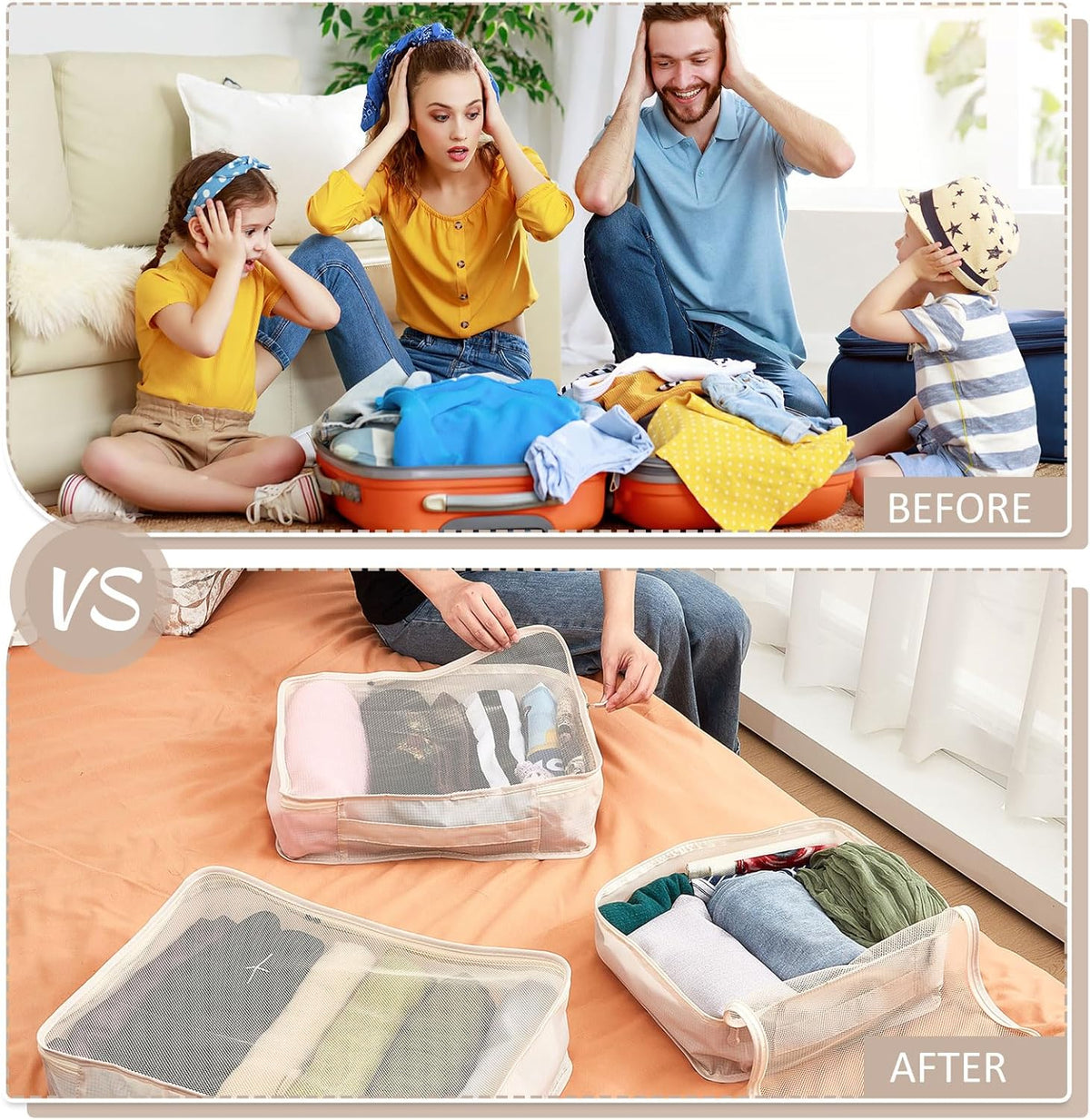 12 Pcs Packing Cubes for Suitcase Travel Luggage Bags Bulk Mesh Organizer Set for Hiking Camping Backpacking Clothes Accessories (Black,XL, L, M Size)