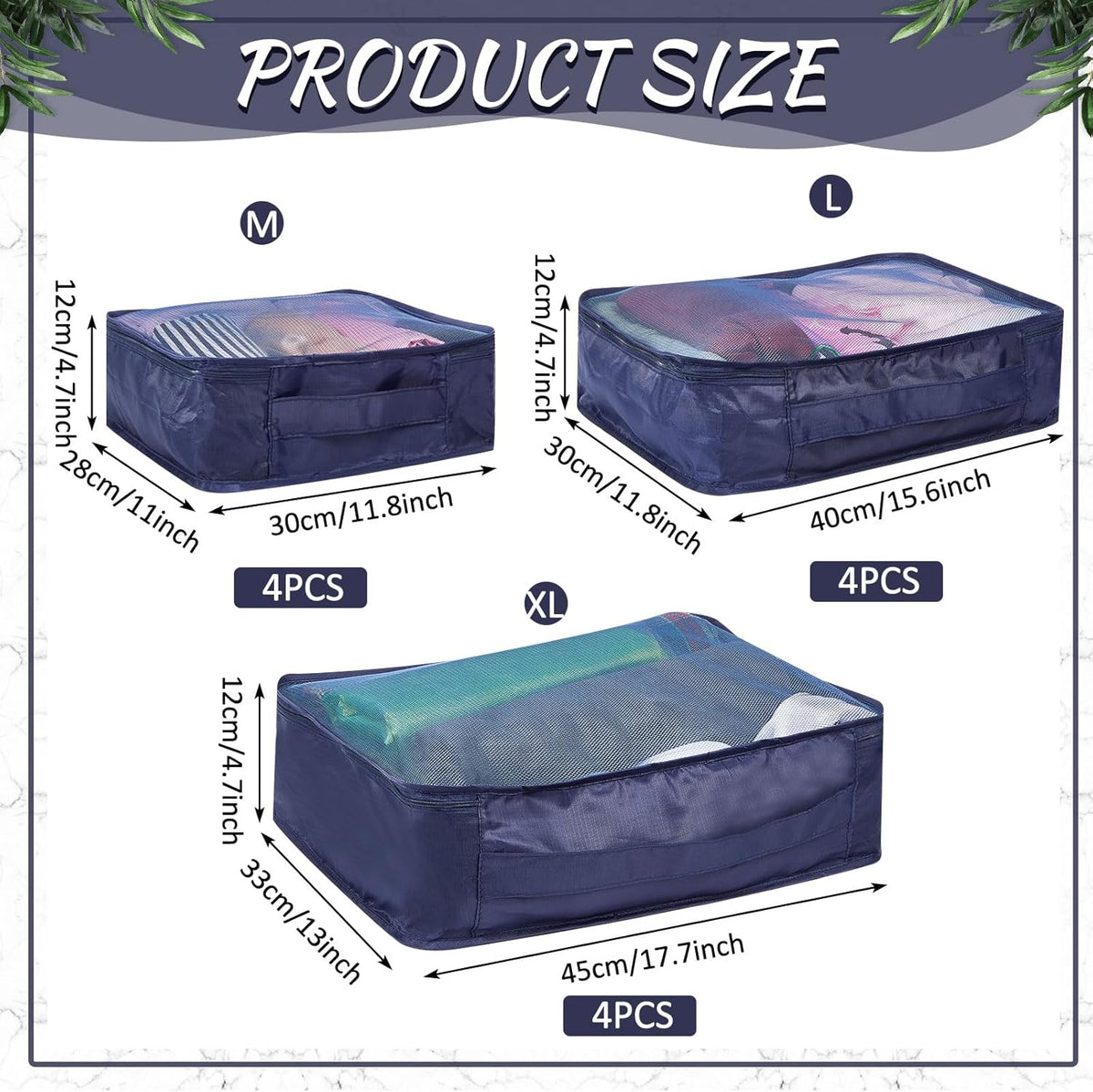 12 Pcs Packing Cubes for Suitcase Travel Luggage Bags Bulk Mesh Organizer Set for Hiking Camping Backpacking Clothes Accessories (Black,XL, L, M Size)