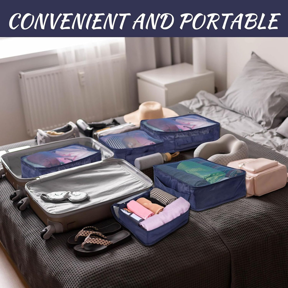 12 Pcs Packing Cubes for Suitcase Travel Luggage Bags Bulk Mesh Organizer Set for Hiking Camping Backpacking Clothes Accessories (Black,XL, L, M Size)