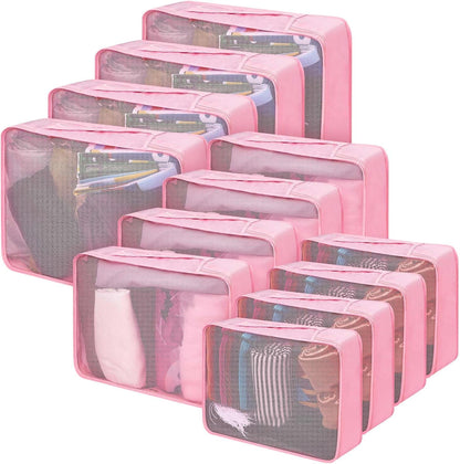 12 Pcs Packing Cubes for Suitcase Travel Luggage Bags Bulk Mesh Organizer Set for Hiking Camping Backpacking Clothes Accessories (Black,XL, L, M Size)