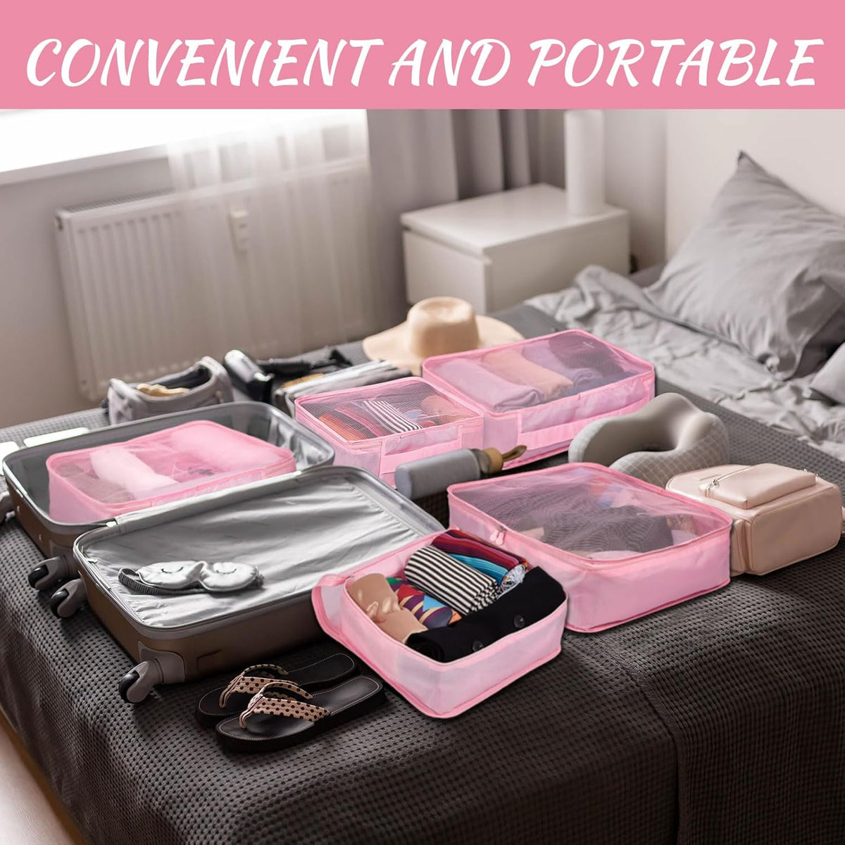 12 Pcs Packing Cubes for Suitcase Travel Luggage Bags Bulk Mesh Organizer Set for Hiking Camping Backpacking Clothes Accessories (Black,XL, L, M Size)