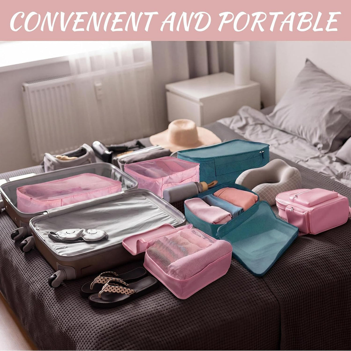 12 Pcs Packing Cubes for Suitcase Travel Luggage Bags Bulk Mesh Organizer Set for Hiking Camping Backpacking Clothes Accessories (Black,XL, L, M Size)