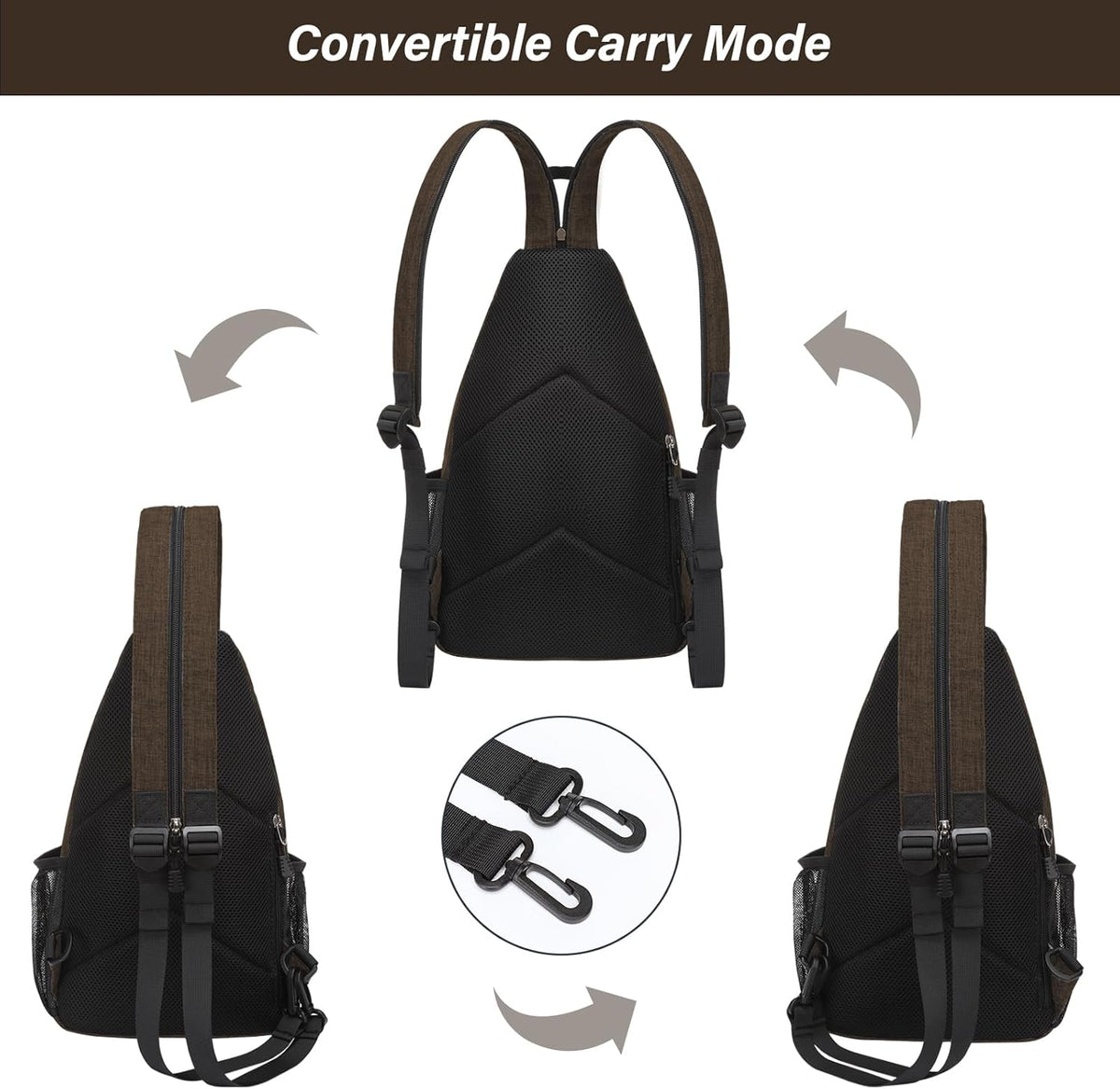 Sling Backpack Travel Hiking Daypack, Crossbody Convertible Sling Bag with Front Pocket One Shoulder Chest Bag