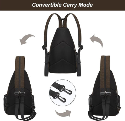 Sling Backpack Travel Hiking Daypack, Crossbody Convertible Sling Bag with Front Pocket One Shoulder Chest Bag