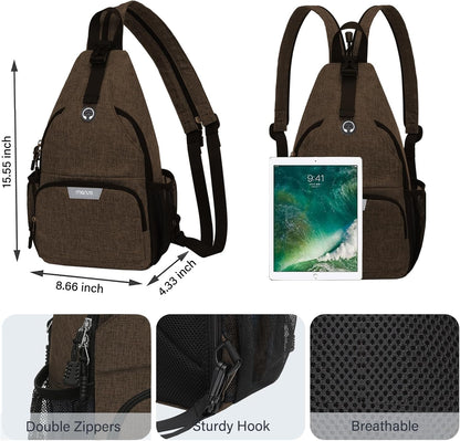 Sling Backpack Travel Hiking Daypack, Crossbody Convertible Sling Bag with Front Pocket One Shoulder Chest Bag